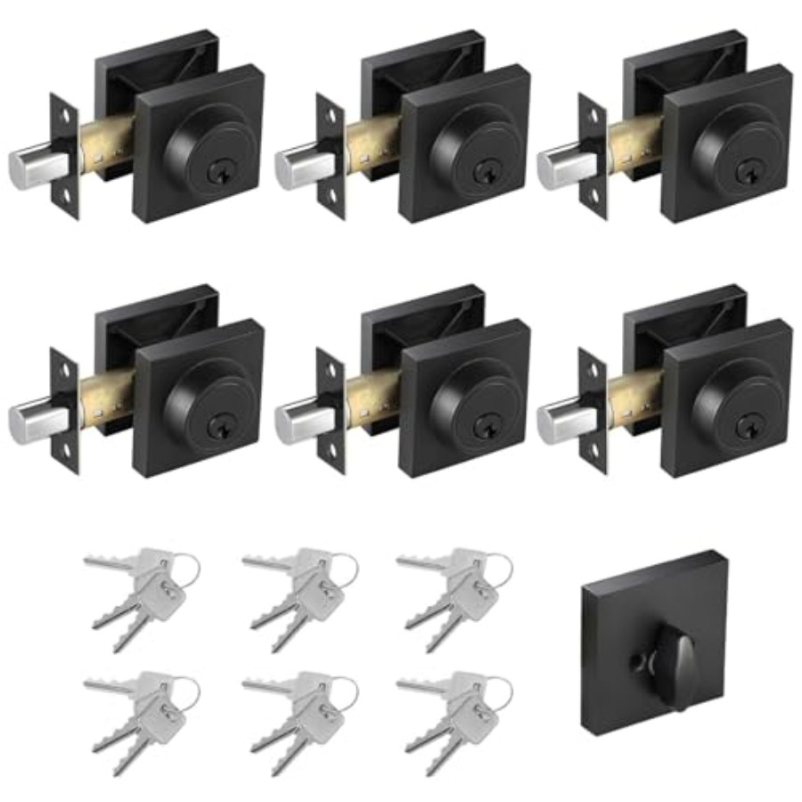 Home Security Officer - Matte Black Square Single Cylinder Lock,,Home