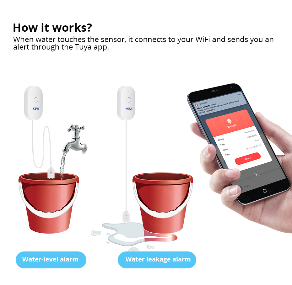 KERUI Smart  WiFi Water Sensor - Home Security With Ai 评论和价格