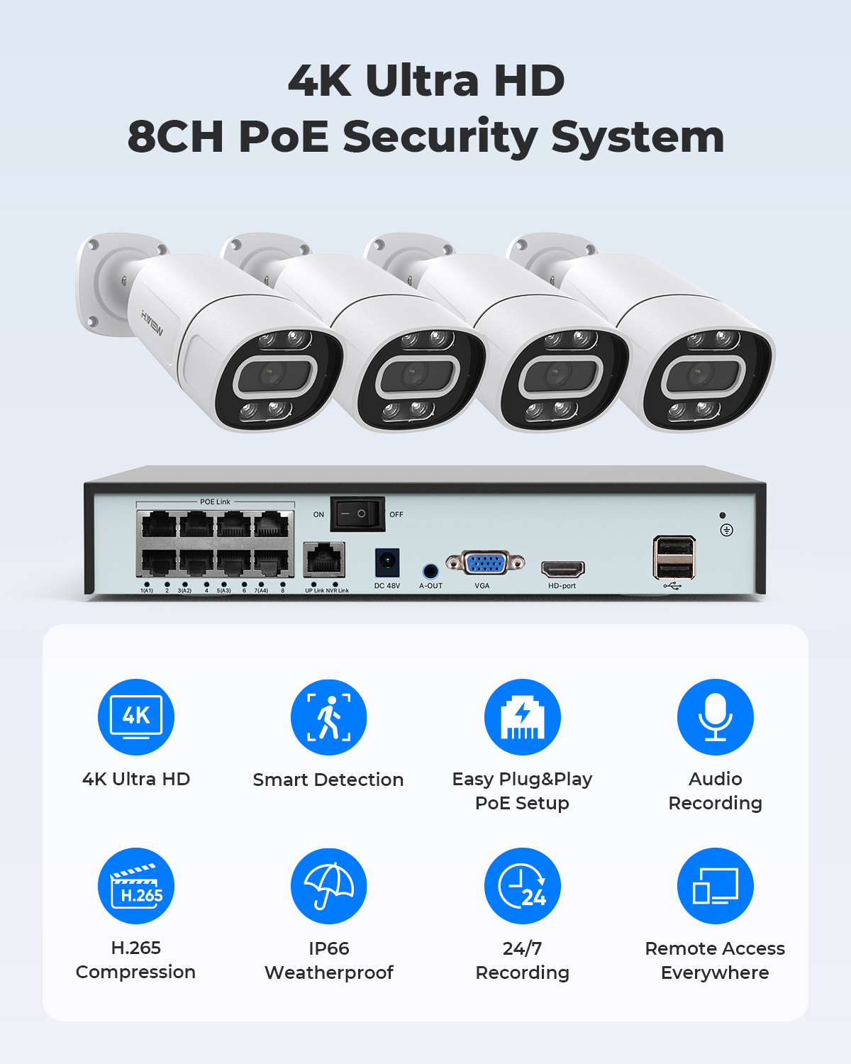 H.View 4K 5Mp 8Mp poe Cctv Sec - Home Security Brand 评论和价格